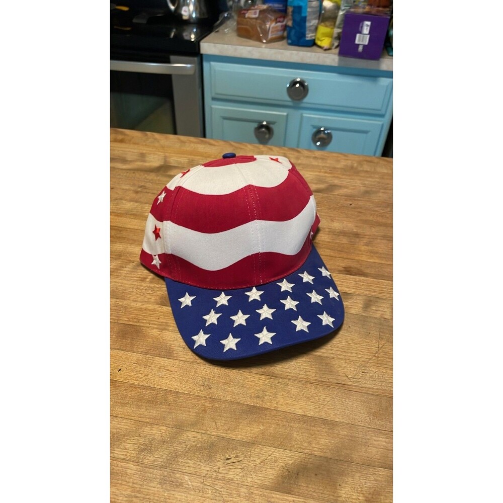 Vintage Nissin Baseball Hat Men Adjustable Blue Red White Stars Stripes America